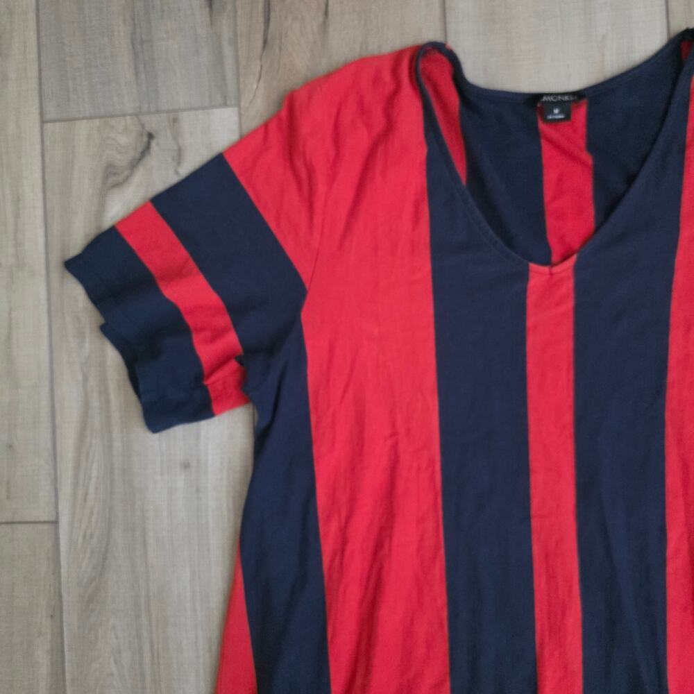 Monki Striped Navy/Red Short Sleeve Midi Cotton Dress Women Sz M - Picture 11 of 12
